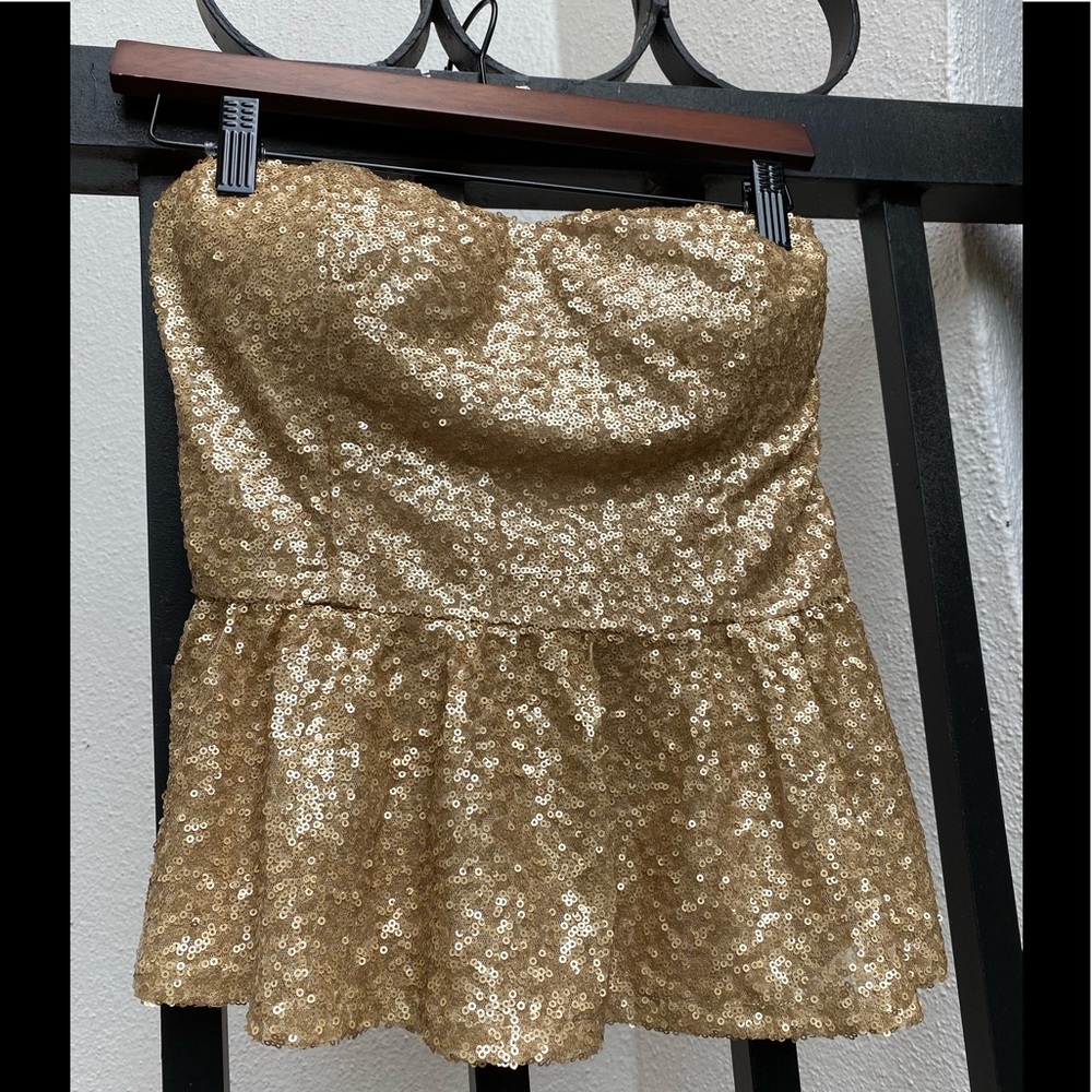 Gold Sequined Strapless Top
